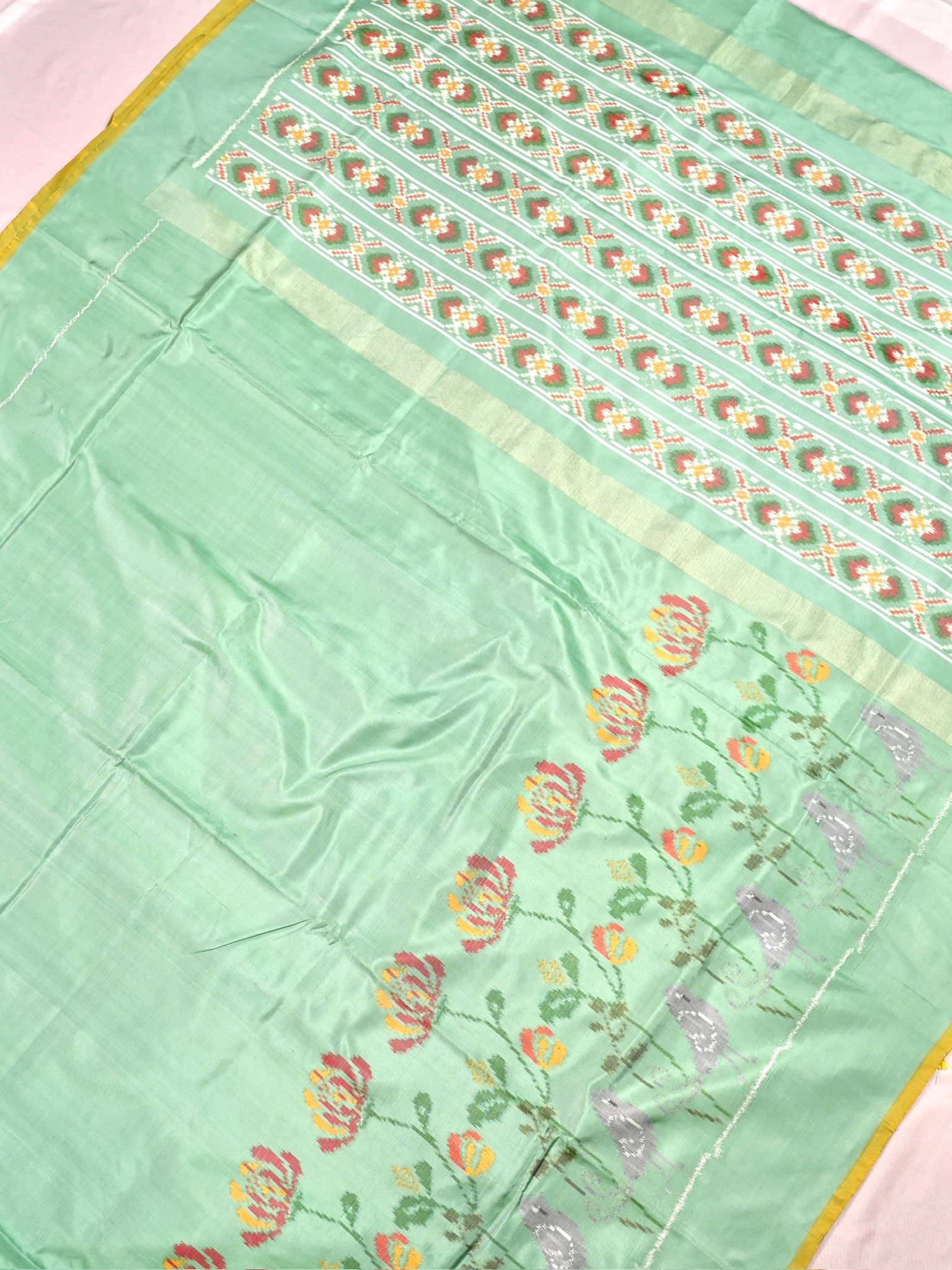 Founder Choice 072: Pure Katan Patola Ikkat Handloom Silk Saree in Pista Green