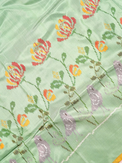 Founder Choice 072: Pure Katan Patola Ikkat Handloom Silk Saree in Pista Green