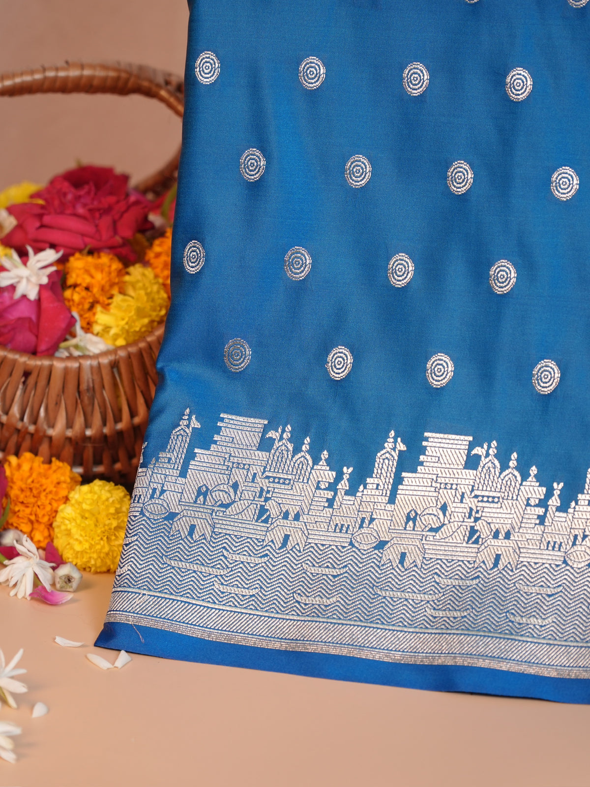 Waah Banaras 055J: Azure Blue Banarasi Pure Massaru silk saree with Ghat Border