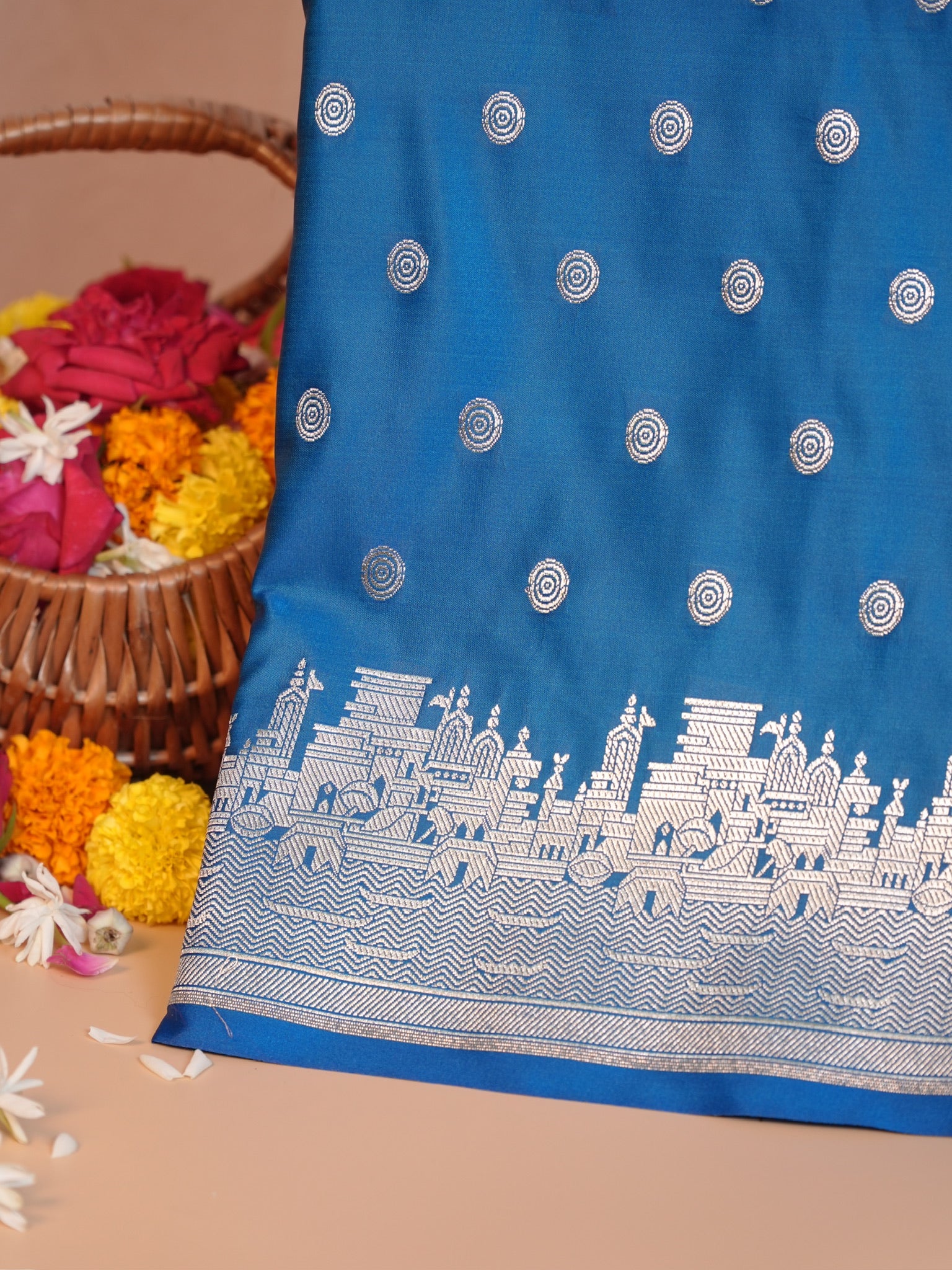 Waah Banaras 055J: Azure Blue Banarasi Pure Massaru silk saree with Ghat Border