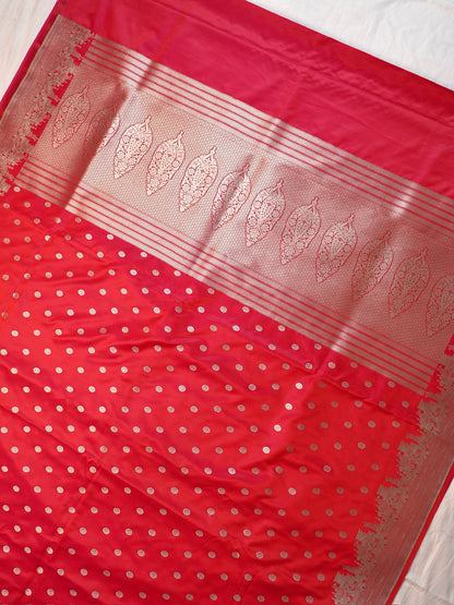 Waah Banaras 055A: Glossy Red Banarasi Pure Massaru silk saree with Ghat Border