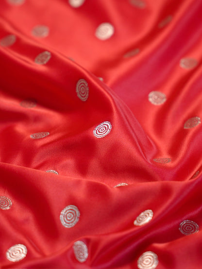 Waah Banaras 055A: Glossy Red Banarasi Pure Massaru silk saree with Ghat Border