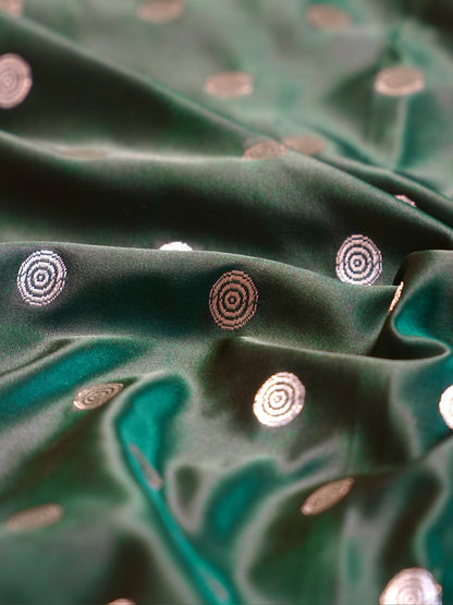 Waah Banaras 055F: Deep Olive Green Banarasi Pure Mashru silk saree with Ghat Border