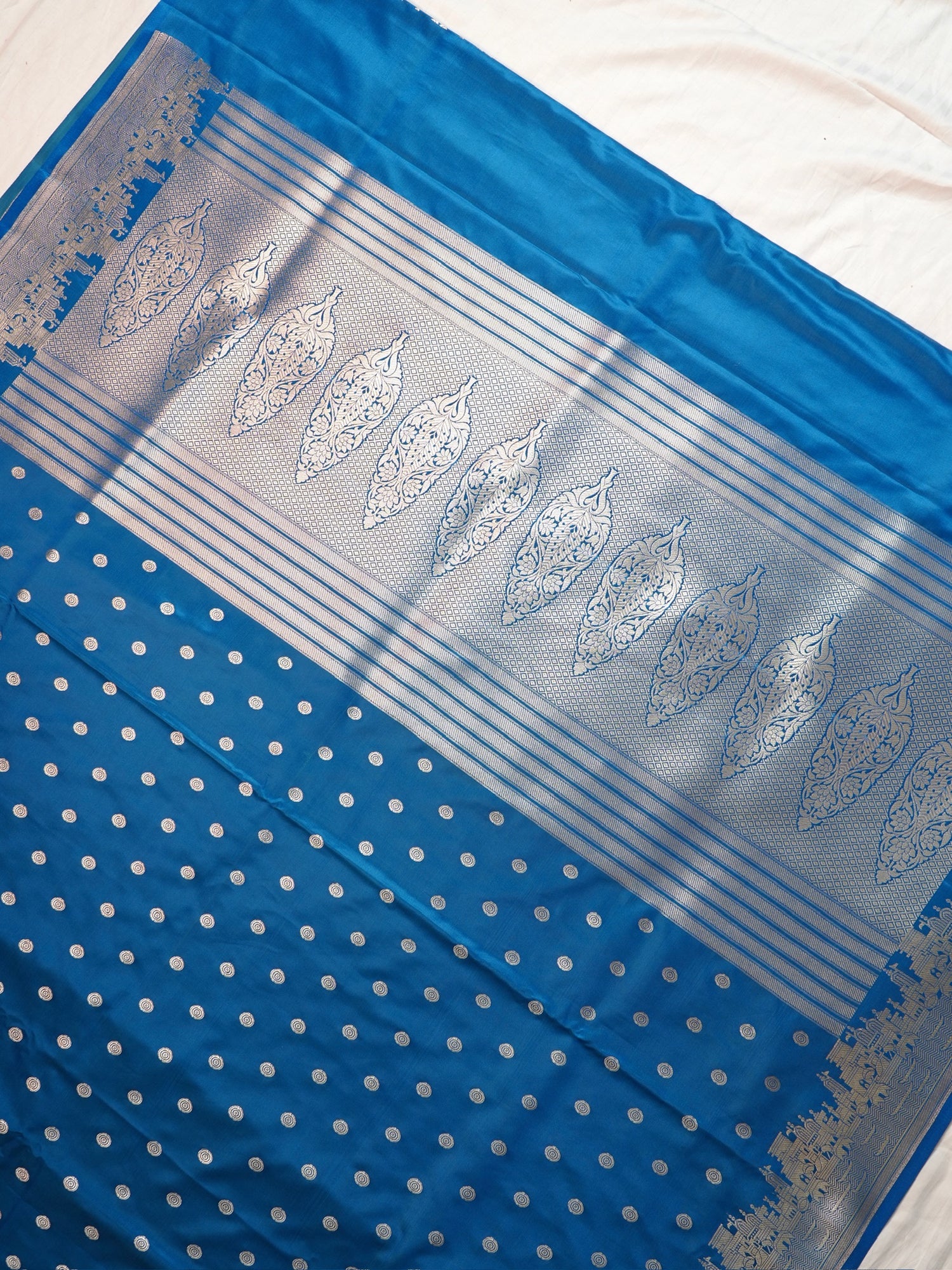 Waah Banaras 055J: Azure Blue Banarasi Pure Massaru silk saree with Ghat Border