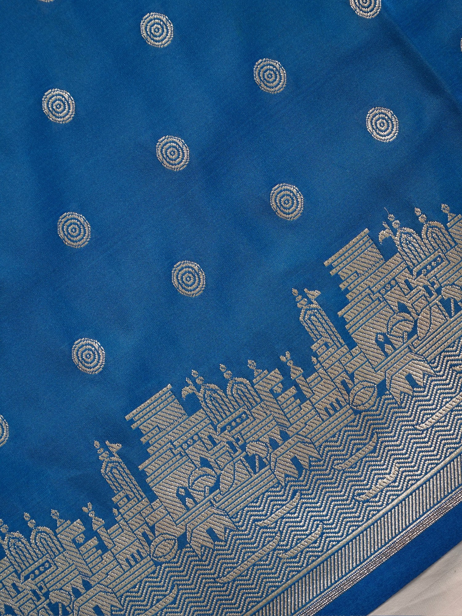 Waah Banaras 055J: Azure Blue Banarasi Pure Massaru silk saree with Ghat Border