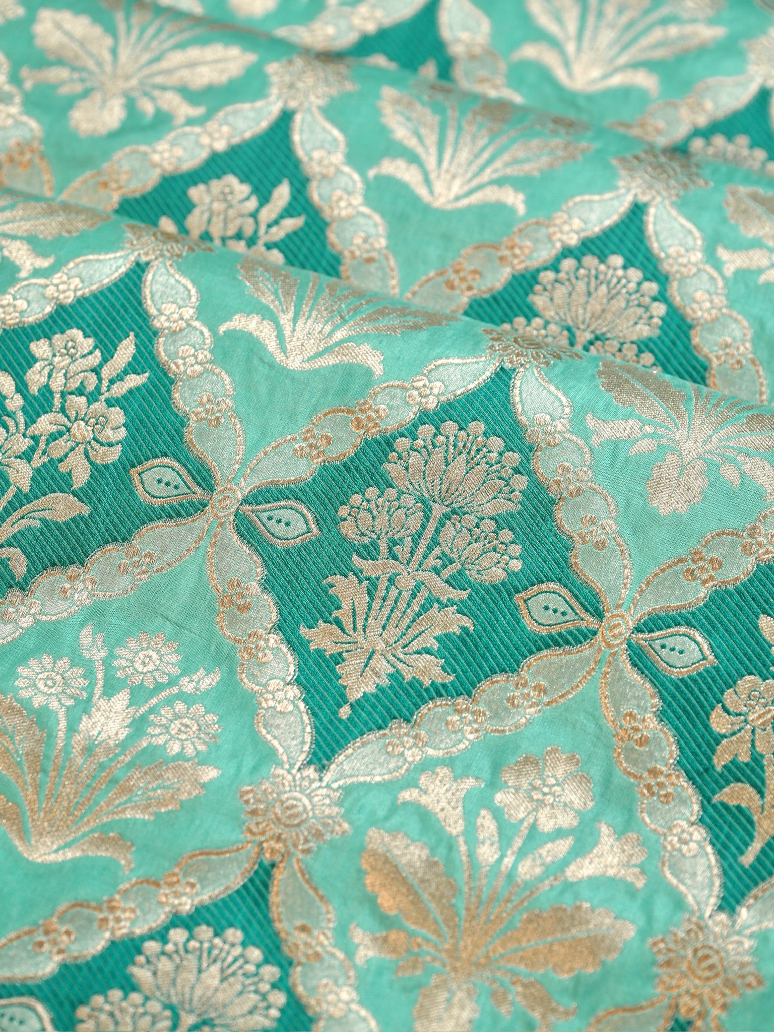 VIRASAT 427C: Silk Mark Certified Sea Green Pure Handloom Silk Saree with Kadwa Zari Weaving