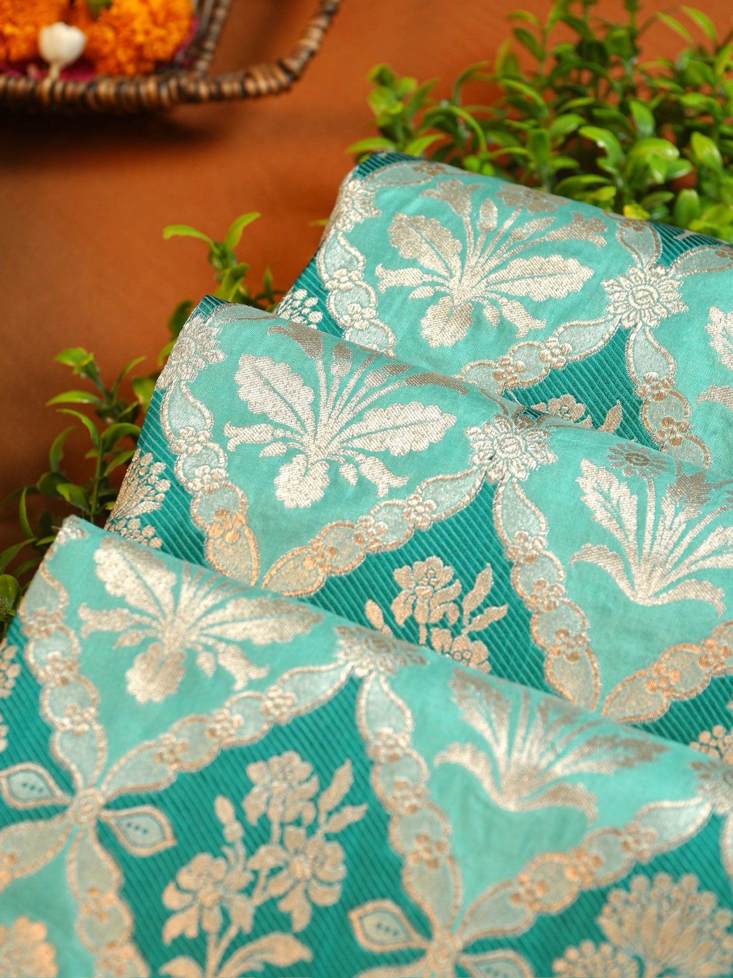 VIRASAT 427C: Silk Mark Certified Sea Green Pure Handloom Silk Saree with Kadwa Zari Weaving