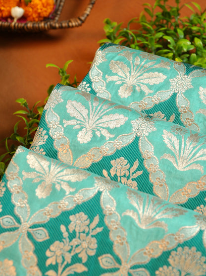 VIRASAT 427C: Silk Mark Certified Sea Green Pure Handloom Silk Saree with Kadwa Zari Weaving