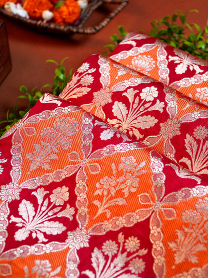 VIRASAT 427B: Silk Mark Certified Rust Orange Pure Handloom Silk Saree with Kadwa Zari Weaving