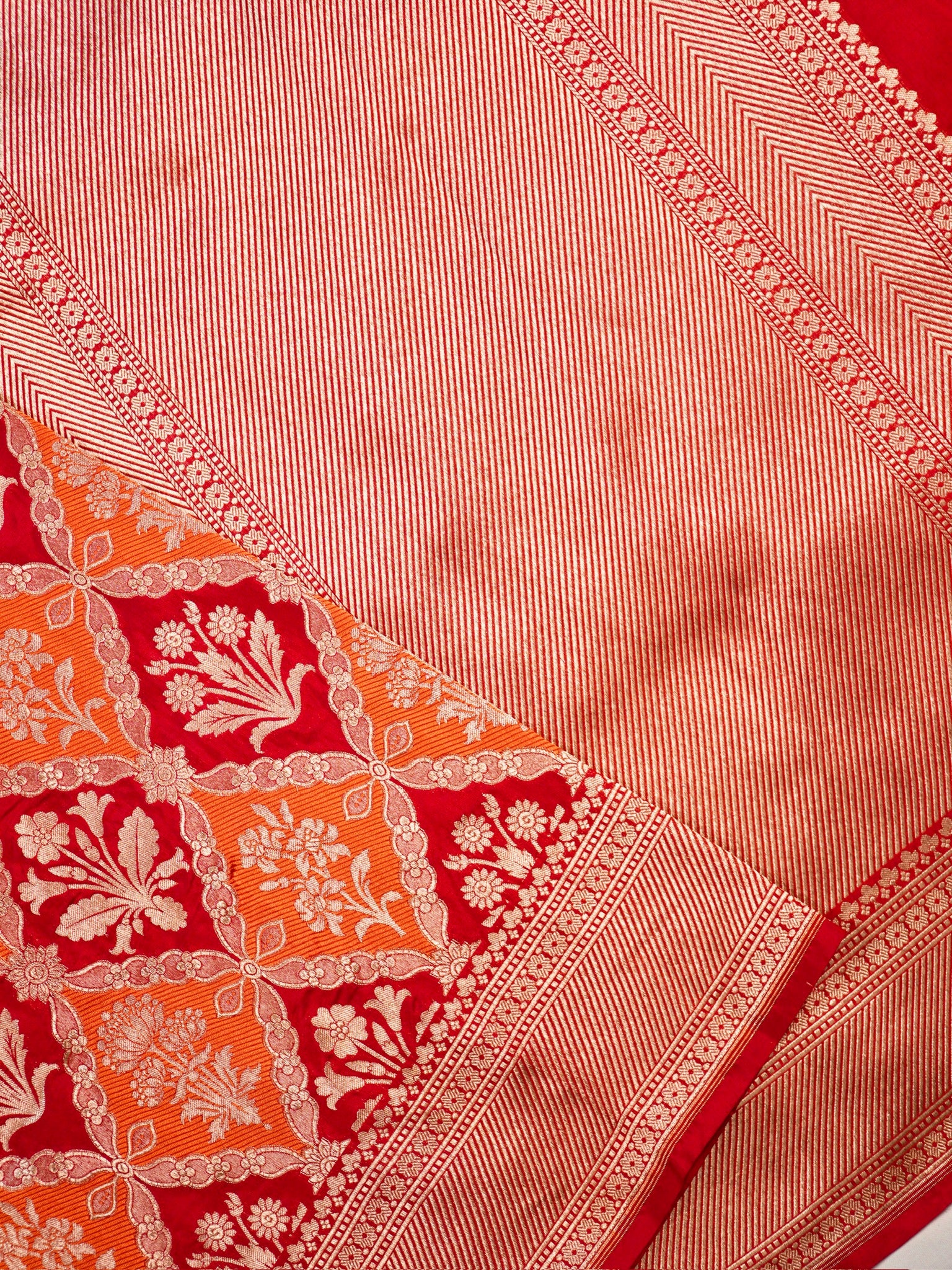 VIRASAT 427B: Silk Mark Certified Rust Orange Pure Handloom Silk Saree with Kadwa Zari Weaving