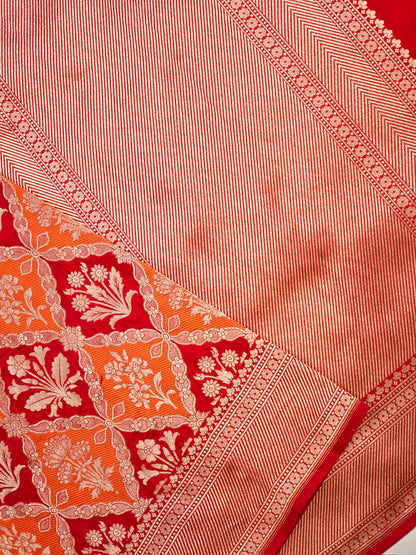 VIRASAT 427B: Silk Mark Certified Rust Orange Pure Handloom Silk Saree with Kadwa Zari Weaving