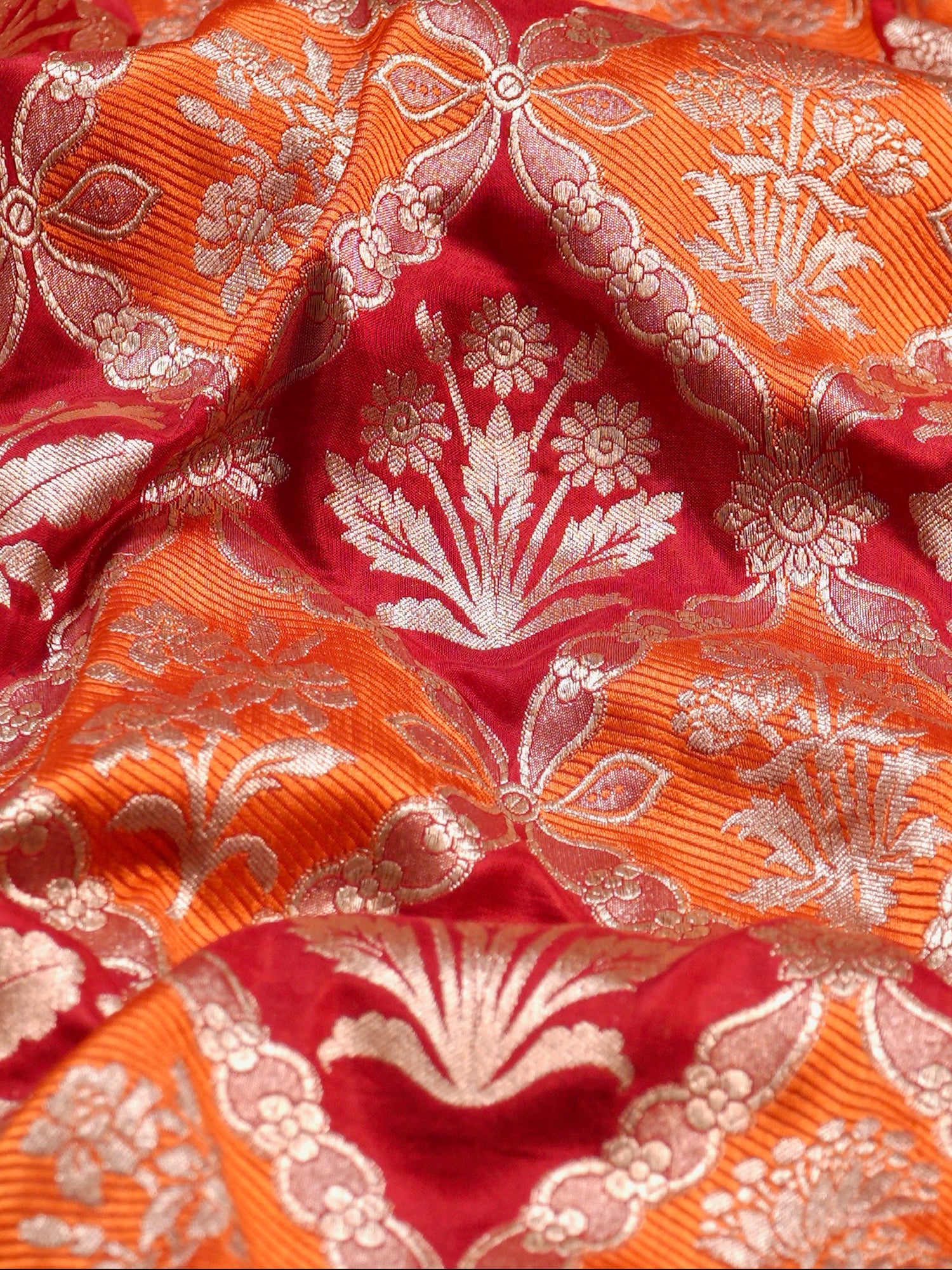 VIRASAT 427B: Silk Mark Certified Rust Orange Pure Handloom Silk Saree with Kadwa Zari Weaving