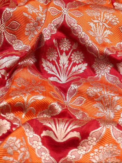 VIRASAT 427B: Silk Mark Certified Rust Orange Pure Handloom Silk Saree with Kadwa Zari Weaving