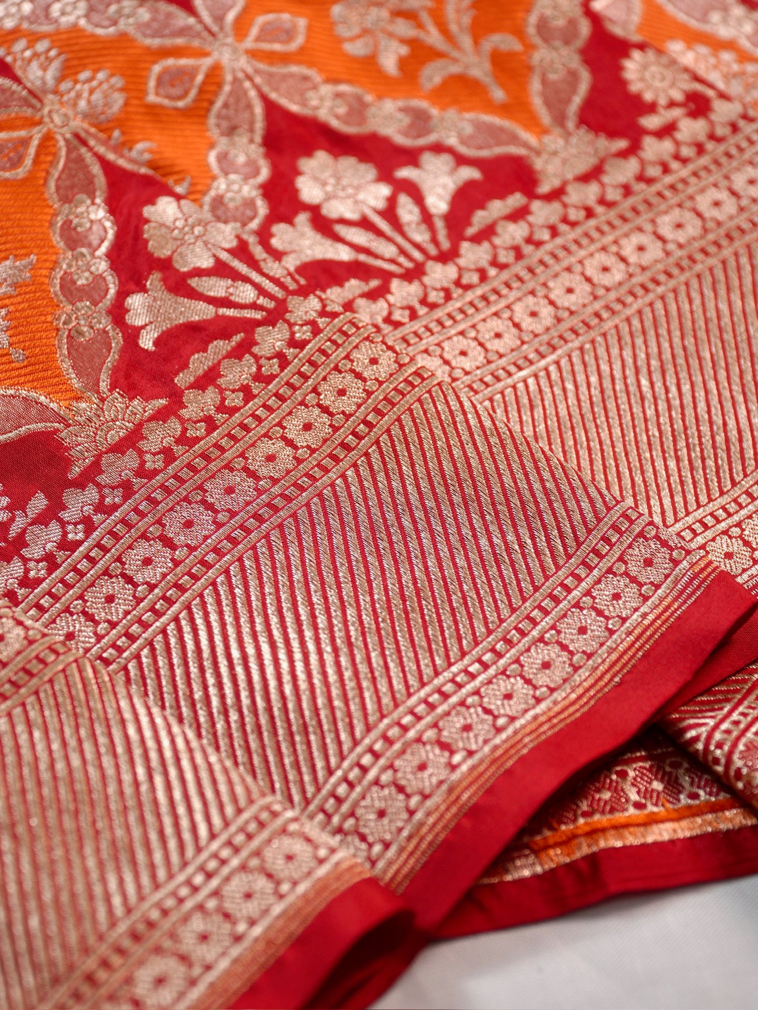 VIRASAT 427B: Silk Mark Certified Rust Orange Pure Handloom Silk Saree with Kadwa Zari Weaving