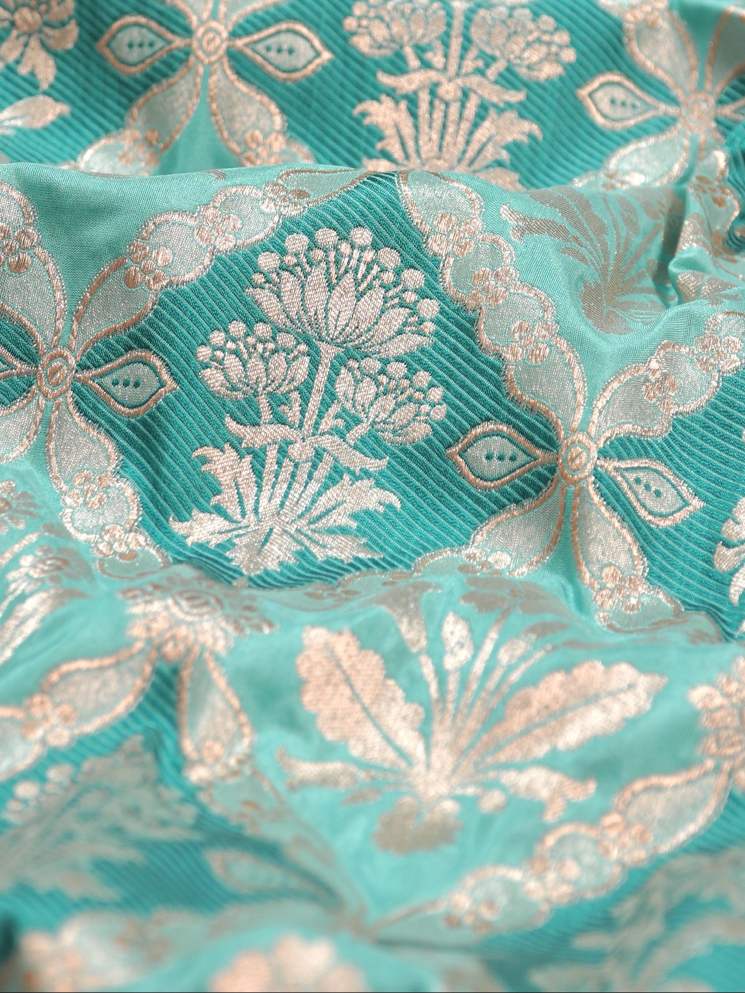 VIRASAT 427C: Silk Mark Certified Sea Green Pure Handloom Silk Saree with Kadwa Zari Weaving