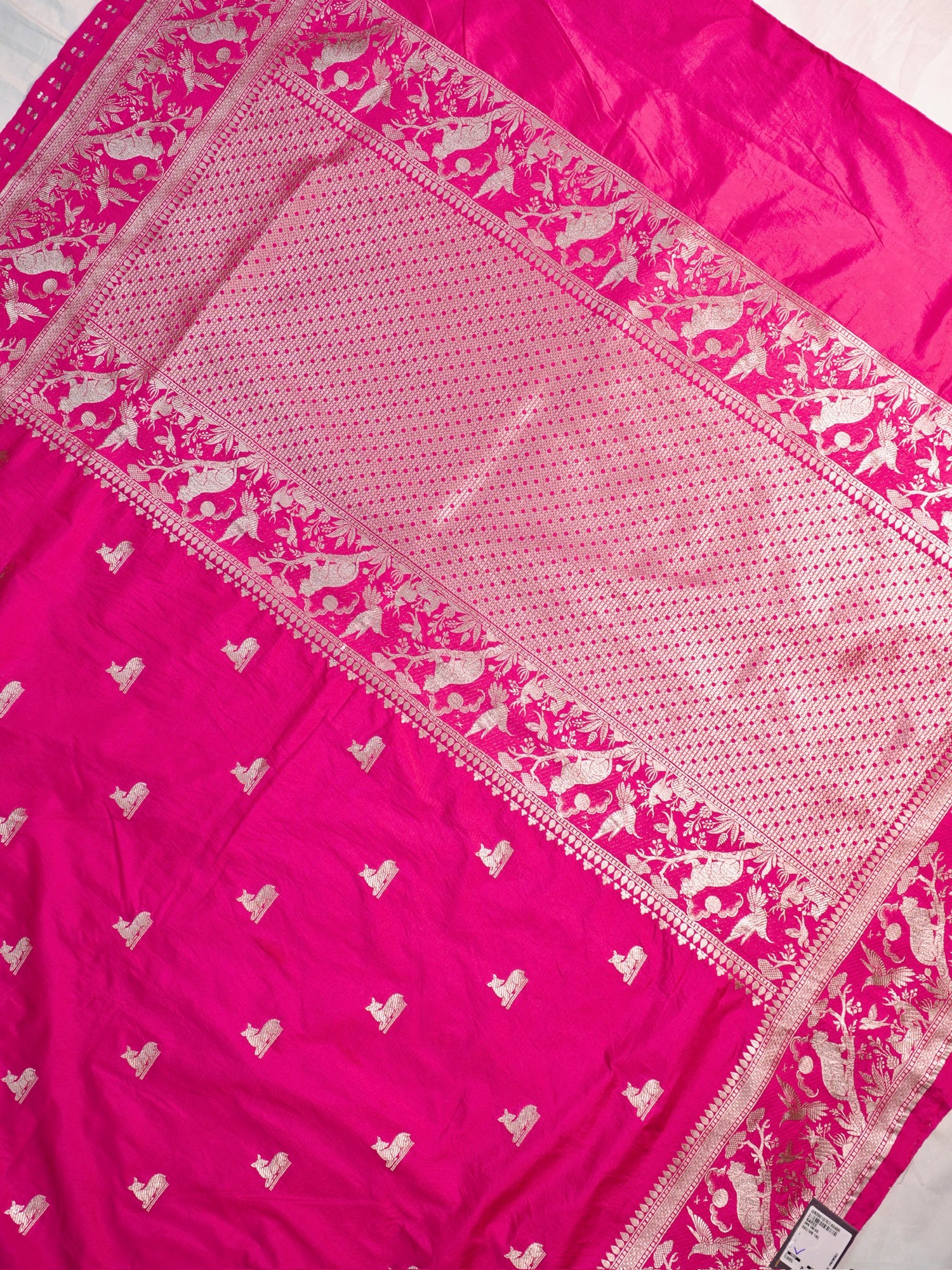 Waah Banaras 180: Rich Rani Semi Katan Silk Saree With Beautiful Bird Border