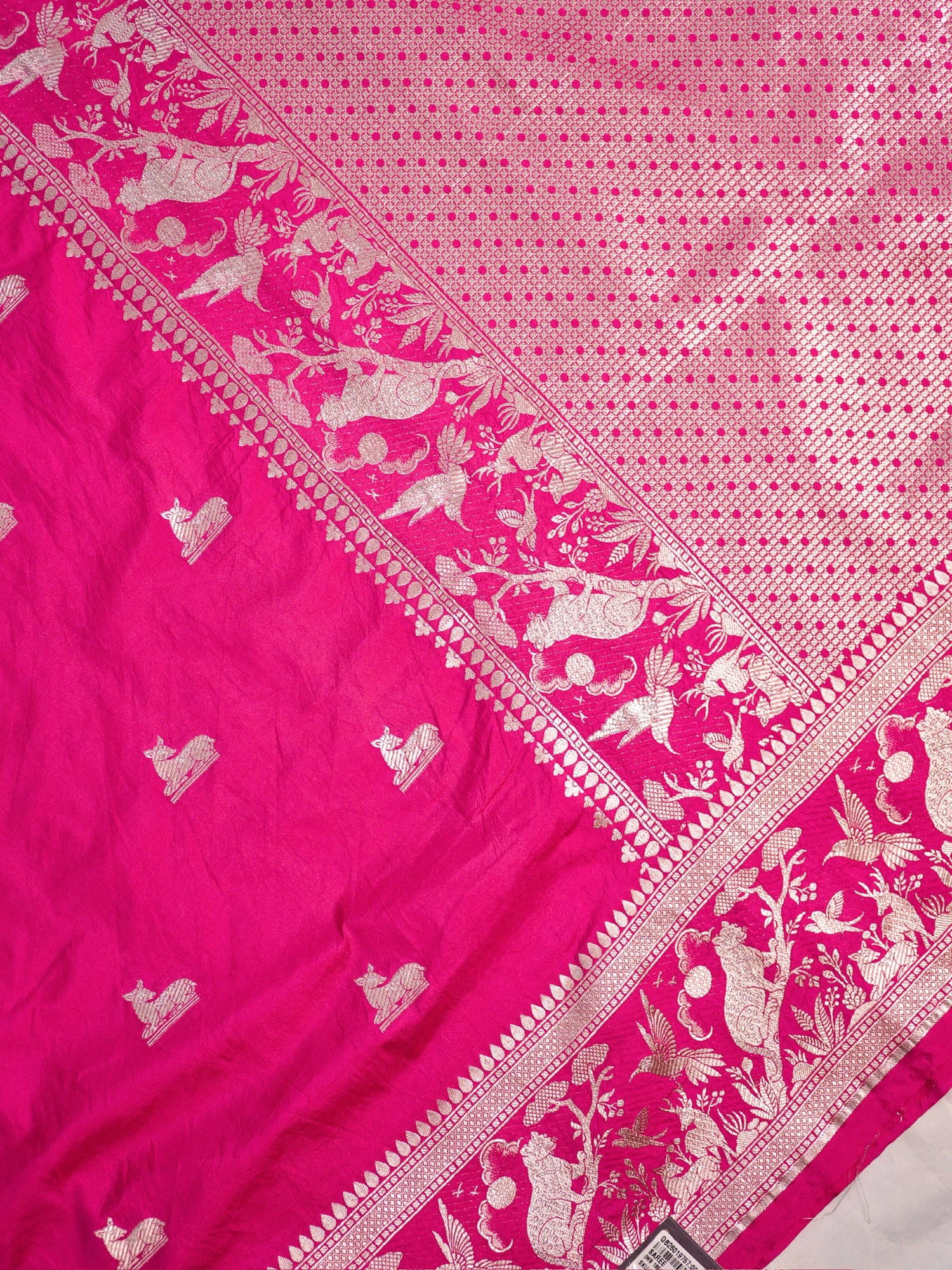 Waah Banaras 180: Rich Rani Semi Katan Silk Saree With Beautiful Bird Border