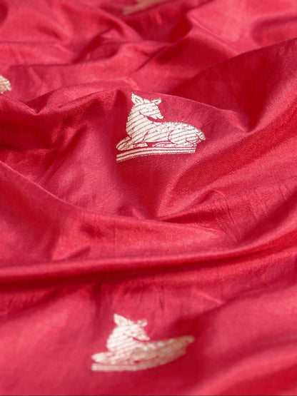 Waah Banaras 180A: Rich Maroon Semi Katan Silk Saree With Beautiful Bird Border