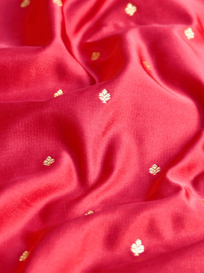 Waah Banaras 183: Regal Crimson Satin Katan Silk Zari Saree With Floral Border
