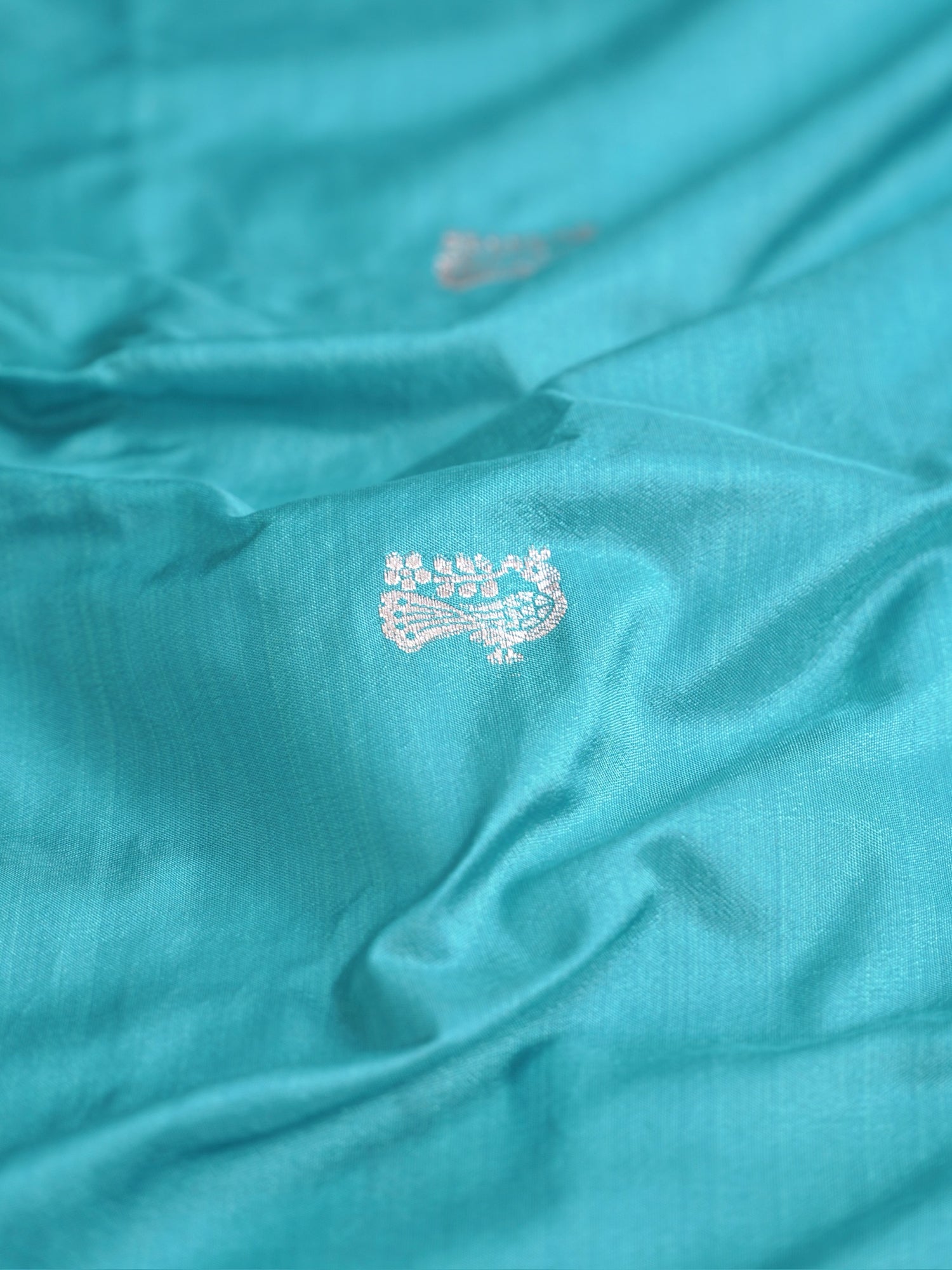 Waah Banaras 181: Sea Green Semi Katan Silk Saree With Beautiful Bird Border