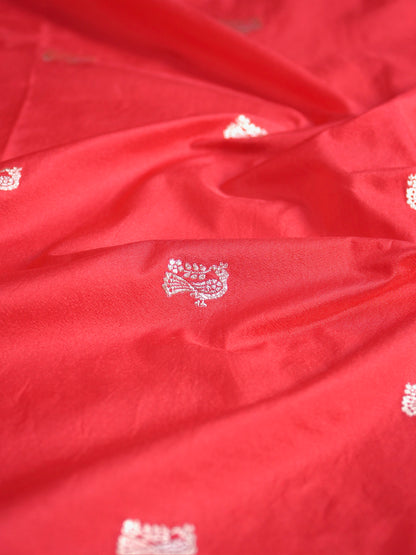 Waah Banara 181B: Regel Red Semi Katan Silk Saree With Beautiful Bird Border