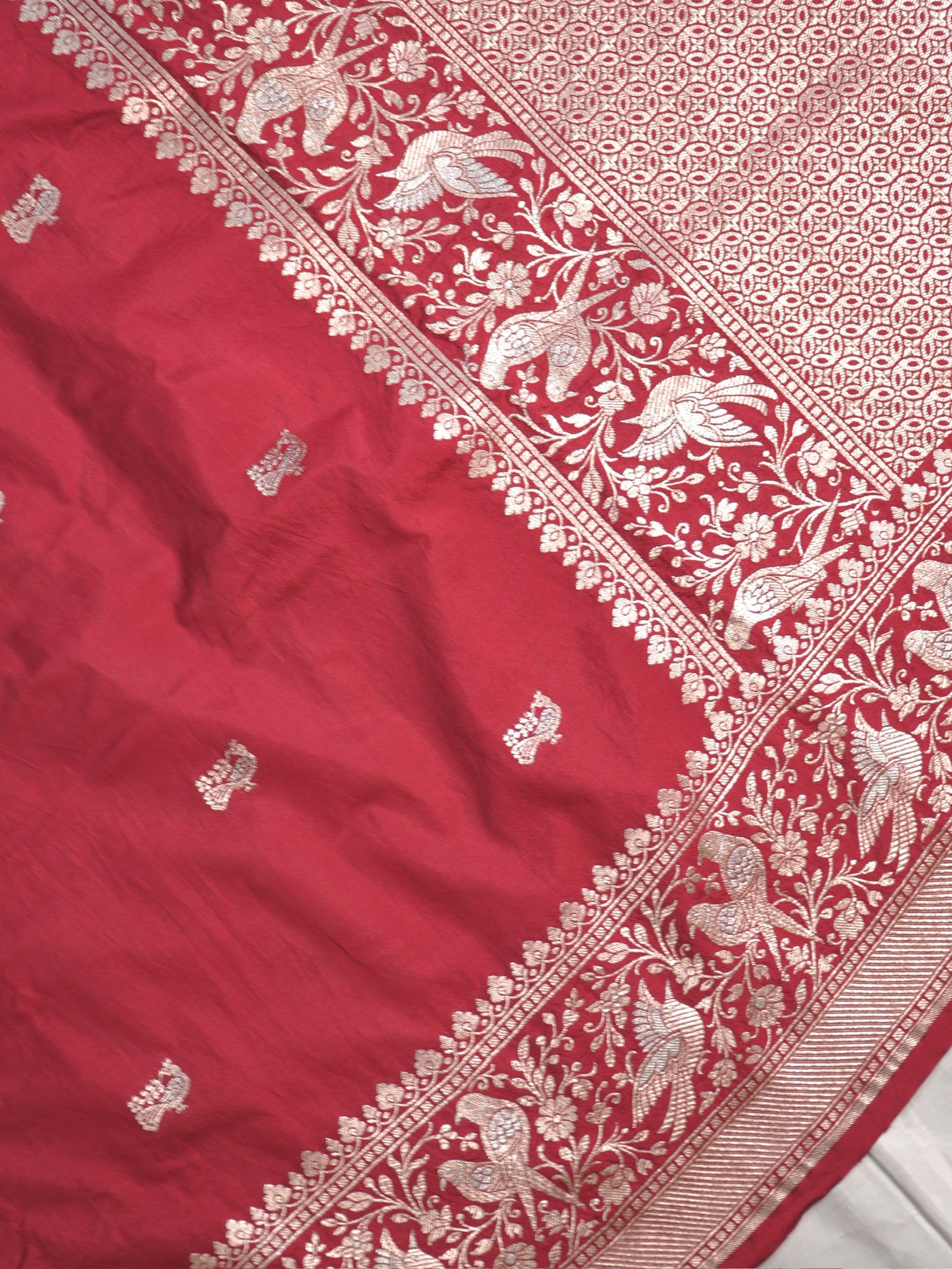 Waah Banaras 181A: Rich Maroon Semi Katan Silk Saree With Beautiful Bird Border