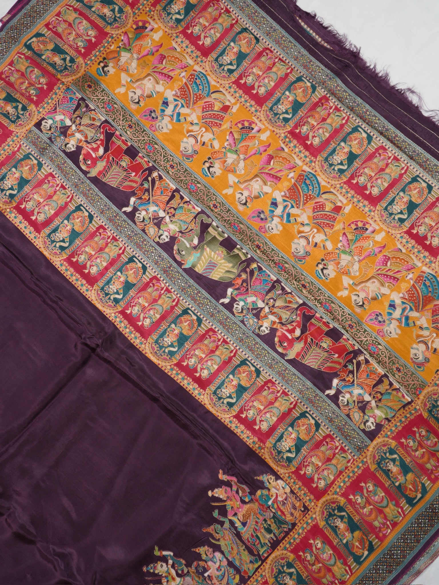 UTSAV BANARAS 477G: Coffee Brown Butter Silk Saree with Heritage Position Print &amp; Contrast Blouse