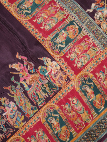 UTSAV BANARAS 477G: Coffee Brown Butter Silk Saree with Heritage Position Print &amp; Contrast Blouse