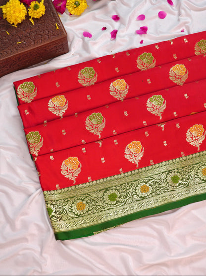 Waah Banaras 168: Dulhan Red Satin Banarasi Silk Saree with Meenakari Boota