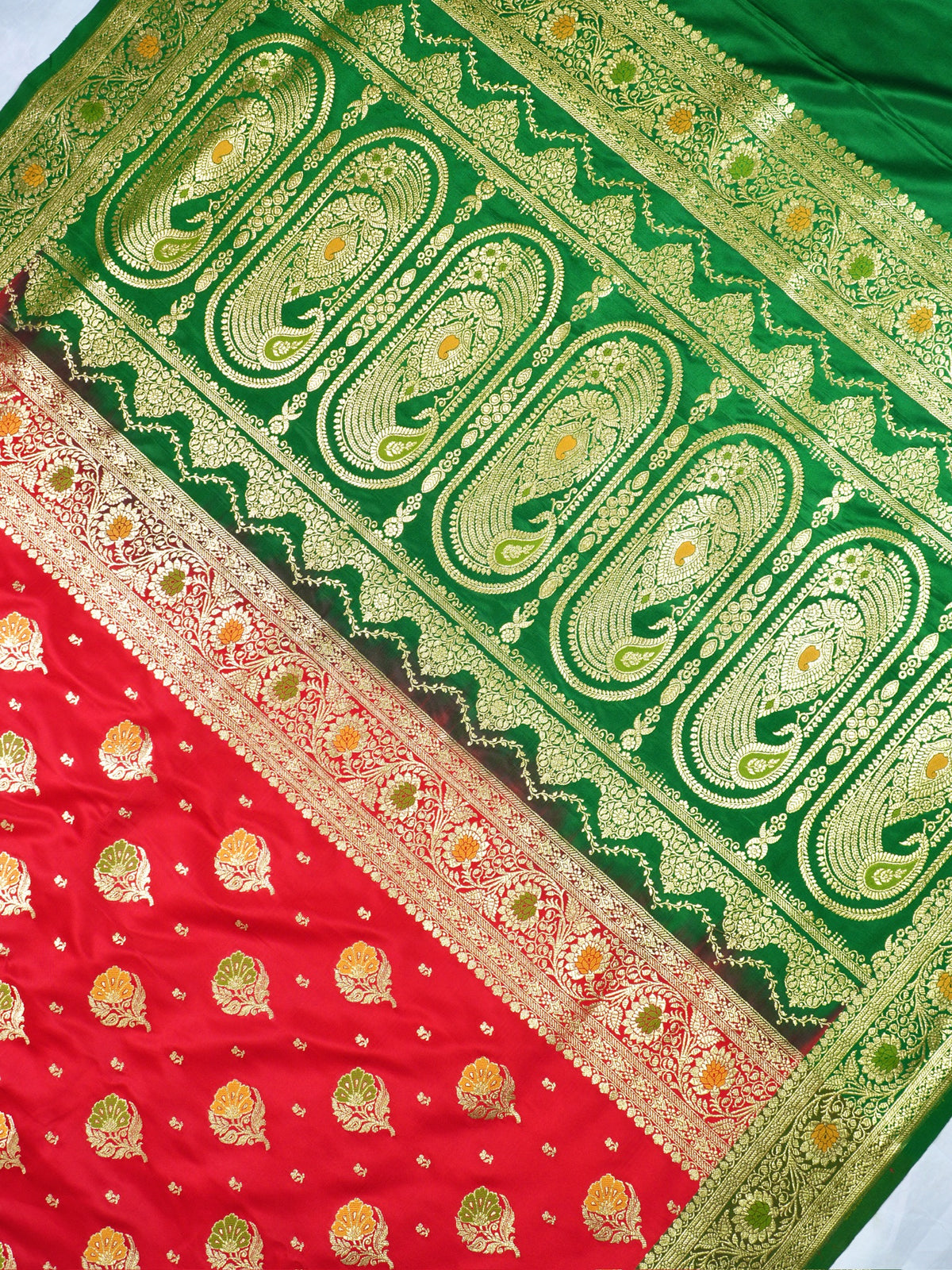 Waah Banaras 168: Dulhan Red Satin Banarasi Silk Saree with Meenakari Boota