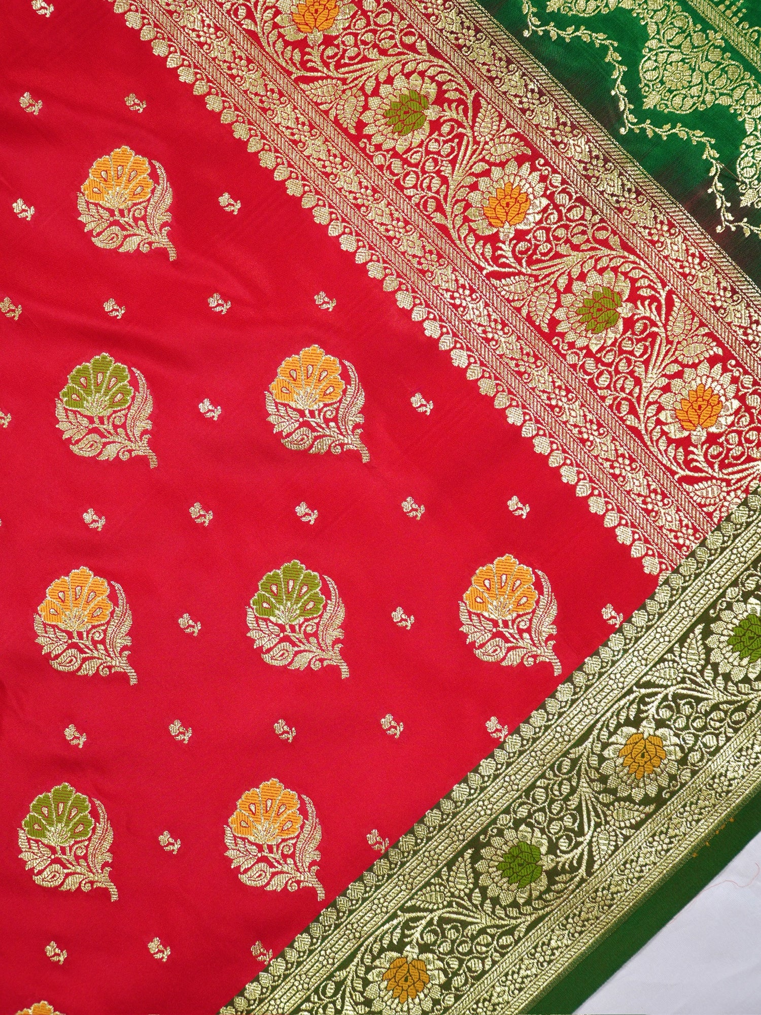 Waah Banaras 168: Dulhan Red Satin Banarasi Silk Saree with Meenakari Boota
