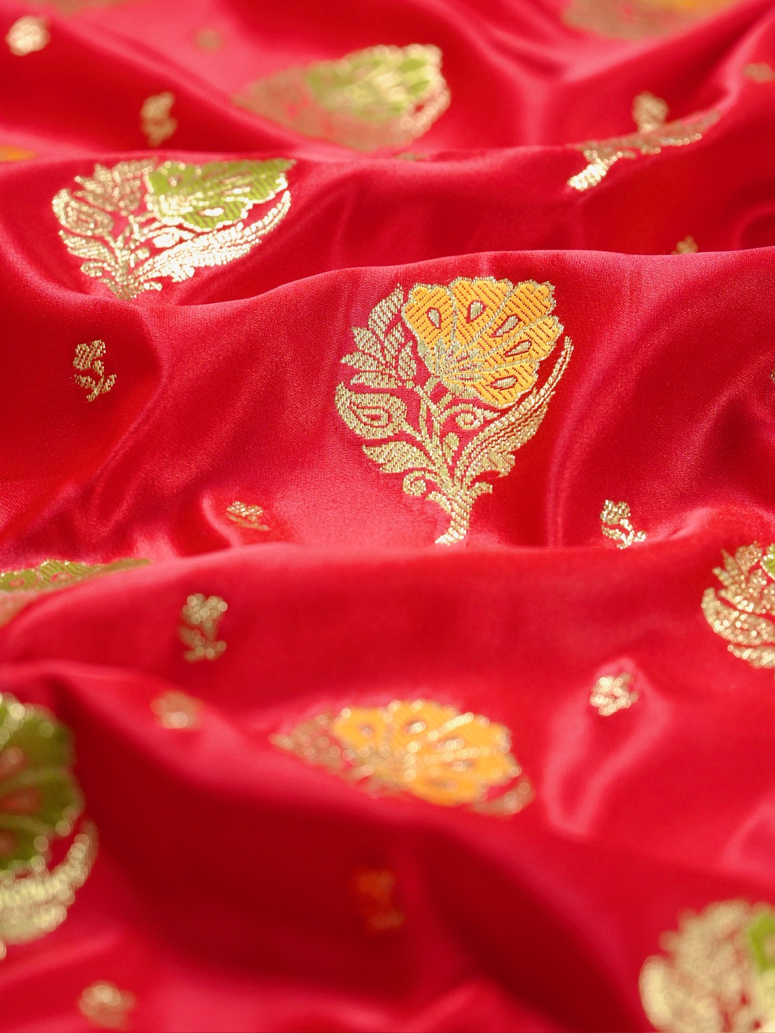 Waah Banaras 168: Dulhan Red Satin Banarasi Silk Saree with Meenakari Boota