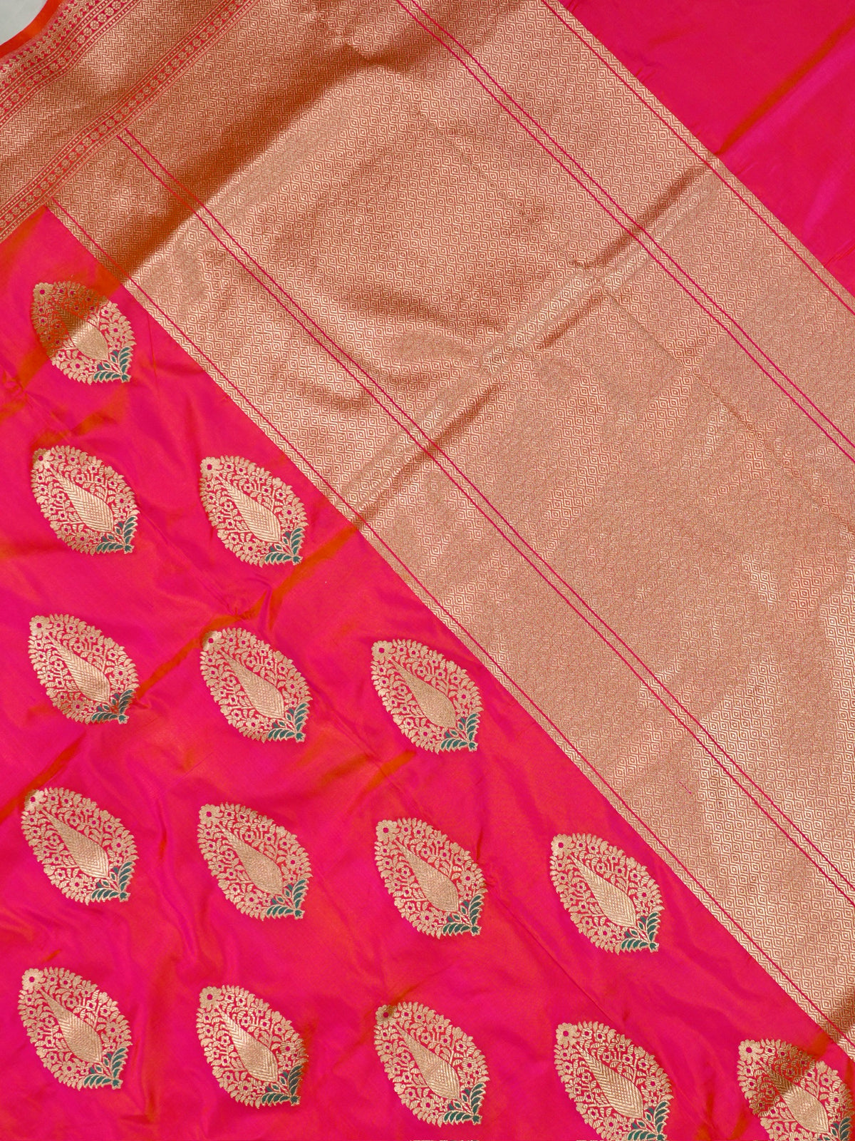 VIRASAT 03B: Peach Dual Tone Pure Handloom Katan Silk Meenakari Celebrity Inspired Abeer Buta Saree