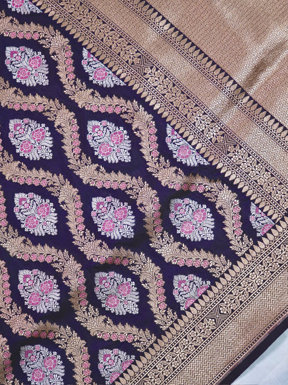 VIRASAT 211A: Pure Handloom Silk Sona Rupa Meenakari Jaal Saree Ink Blue