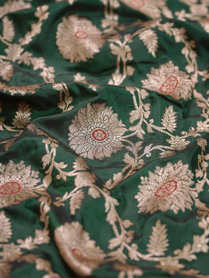 VIRASAT 161A: Bottle Green Pure Handloom Katan Silk Mughal Meenakari Floral Jaal Saree