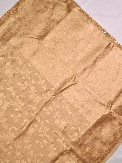 VIRASAT 1002: Gold Tissue Katan Silk Floral Zari Jaal Saree with Zardozi Border