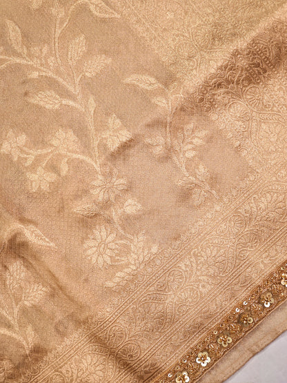 VIRASAT 1002: Gold Tissue Katan Silk Floral Zari Jaal Saree with Zardozi Border