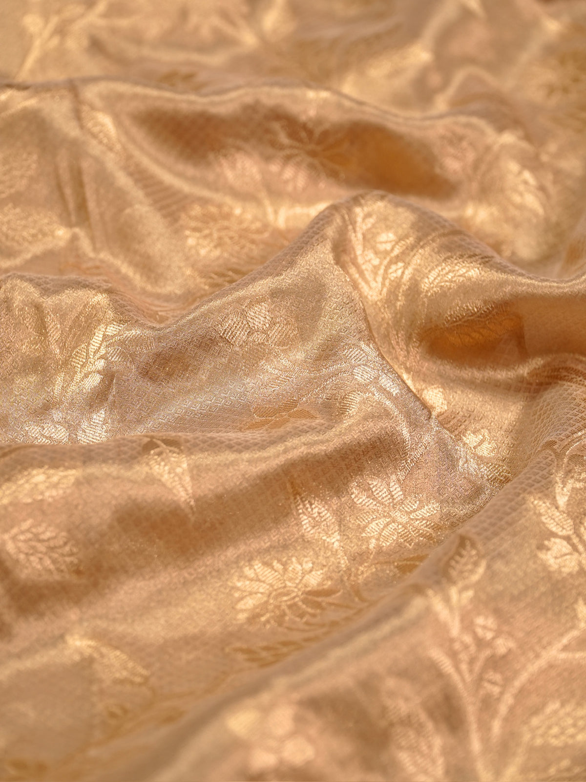 VIRASAT 1002: Gold Tissue Katan Silk Floral Zari Jaal Saree with Zardozi Border
