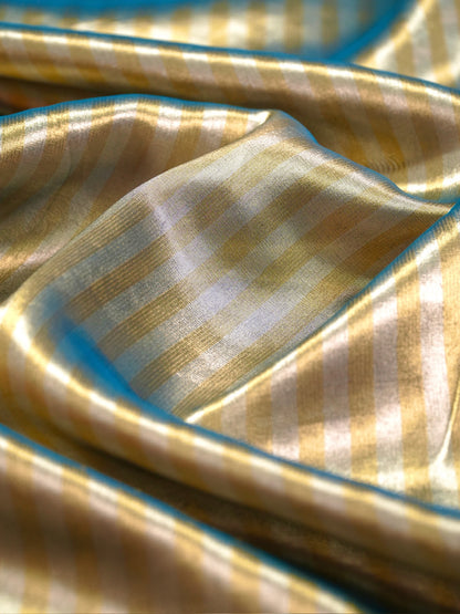 VIRASAT 1004: Olive Green Glass Tissue Dual Zari Silk Saree Striped Elegance with Zardozi Grandeur