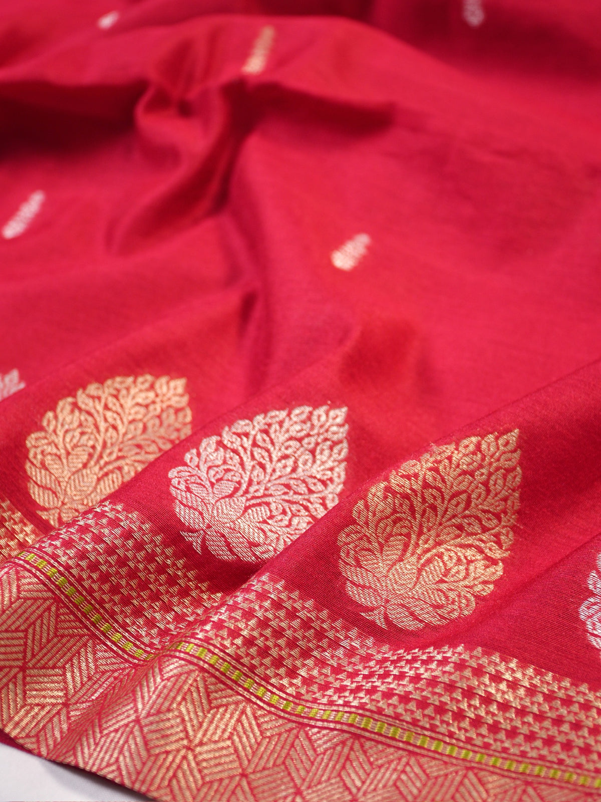 MANSI 177: Royal Red Soft Silk Sona Rupa Zari Suit Set