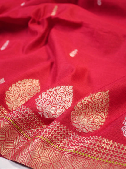 MANSI 177: Royal Red Soft Silk Sona Rupa Zari Suit Set