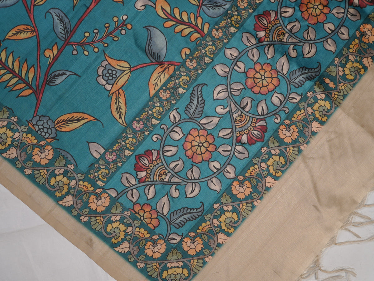 MANSI 178B: Dark Teal Green Banarasi Silk Suit Set with Soft Kalamkari Dupatta