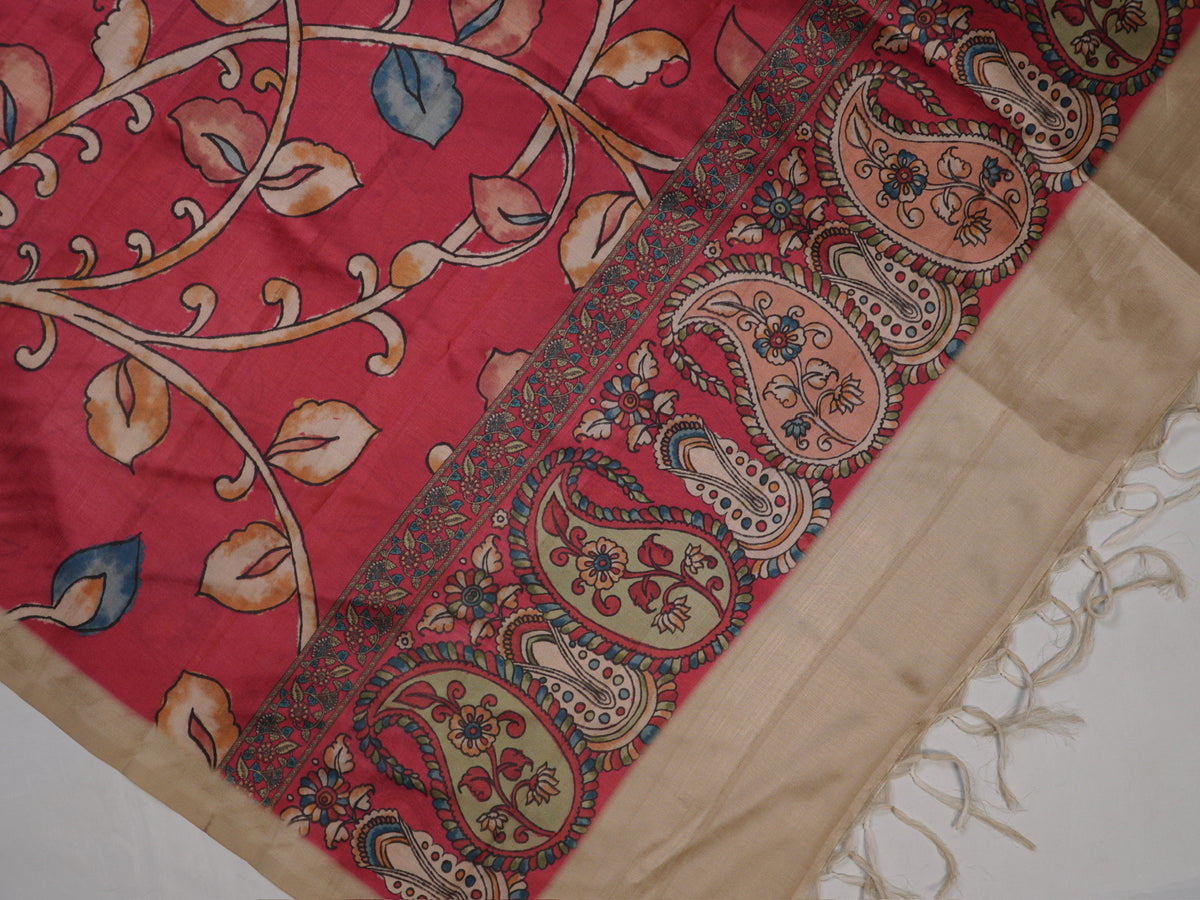 MANSI178A: Blood Red Banarasi Silk Suit Set with Soft Kalamkari Dupatta