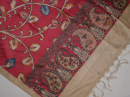 MANSI178A: Blood Red Banarasi Silk Suit Set with Soft Kalamkari Dupatta