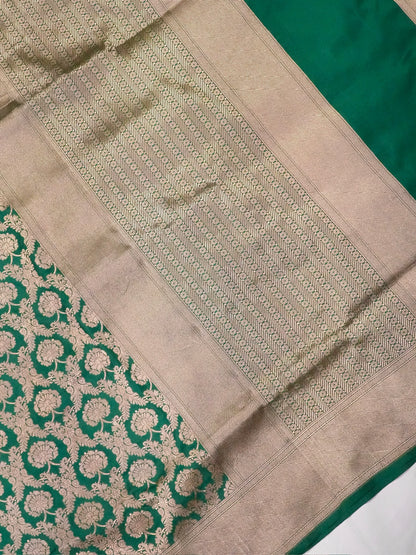 VIRASAT 203: Pure Handloom Rama Green Silk Saree – A Celebrity Choice