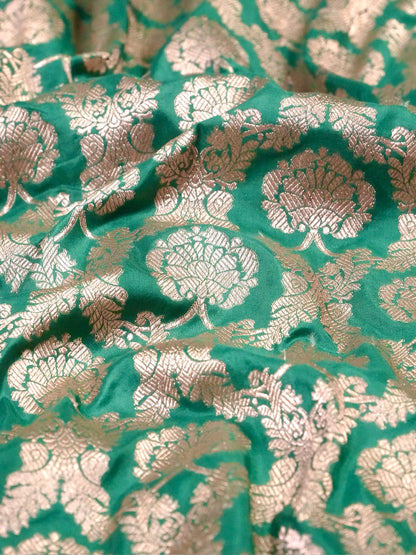 VIRASAT 203: Pure Handloom Rama Green Silk Saree – A Celebrity Choice
