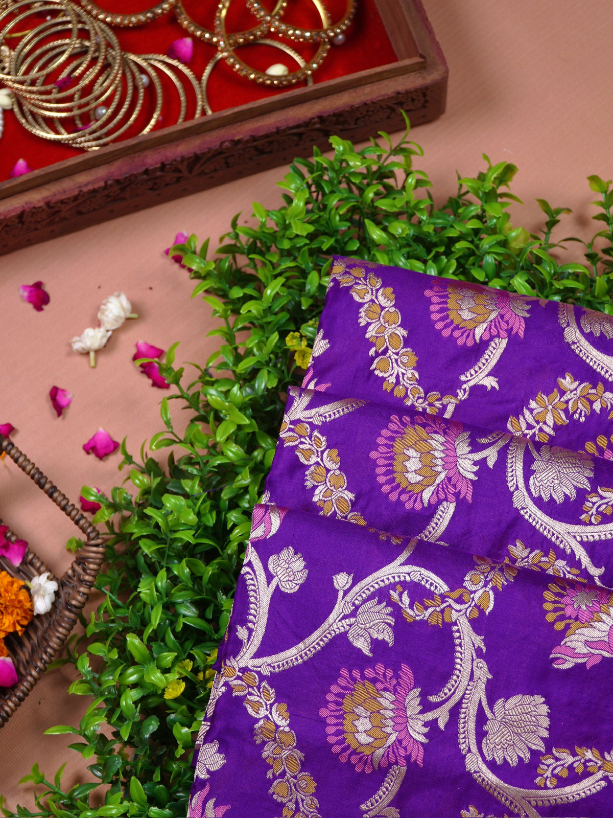 VIRASAT 426: Pure Handloom Kadwa Katan Silk Saree – Royal Purple | Silk Mark Certified | Celebrity Choice