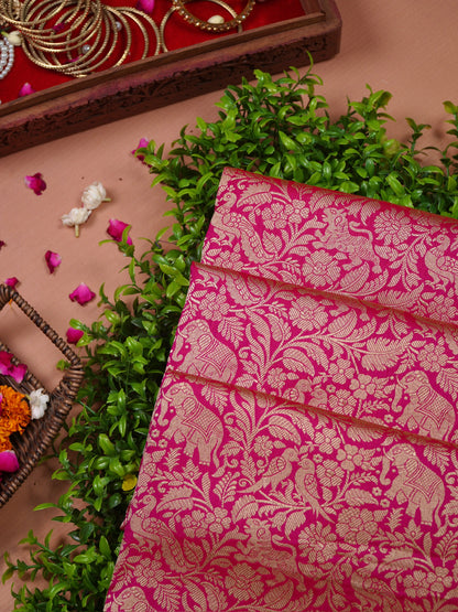 VIRASAT 431: Gajari Pink Pure Handloom Katan Silk Saree with Kadwa Zari Allover Buta &amp; Grand Banarasi Border