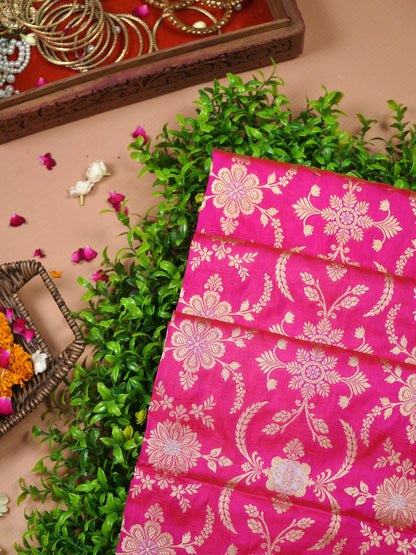 VIRASAT 433: Silk Mark Certified Hot Pink Pure Handloom Katan Silk Saree with Kadwa Sona Rupa Zari Jaal