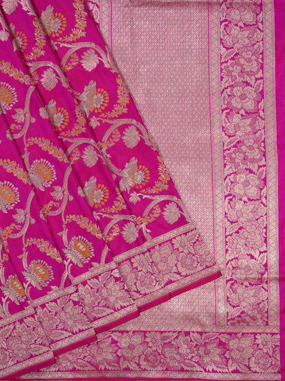 VIRASAT 426A: Pure Handloom Kadwa Katan Silk Saree Hot Pink | Silk Mark Certified | Celebrity Choice